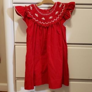 red corduroy smocked flutter sleeves dress 18 mon